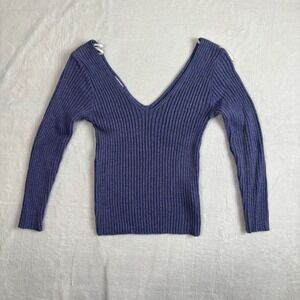 XOXO Purple Sparkle Acrylic Ribbed Long Sleeve Pullover Sweater‎ Womens Medium